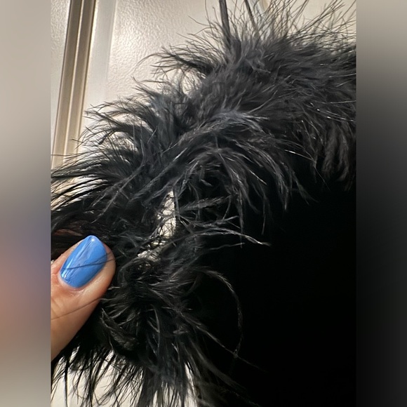 Vintage Finesse Y2K Velvet Feather Fitted Dress Black Tank Size Small/Med? EUC - Picture 3 of 3